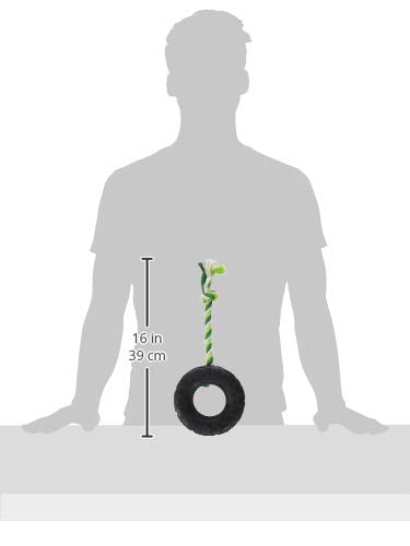 Boss Pet Dense Rubber Tire and Rope Tug Dog Toy for Strong Chewers, One Size, Model 52988