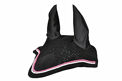 Horse Fly Bonnet Double Piping Ear Net Fly Veil Mask Breathable Cotton Crochet Horse Tack (Full, Black 7)