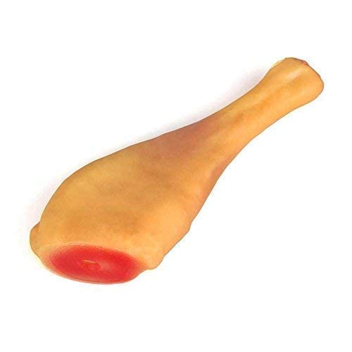 Psk Pet Mart Jumbo Size Natural Rubber Squeaky Cum Chew Chicken Leg Shape Toy For Dog/Puppy/Cat/Kitten (Yellow)