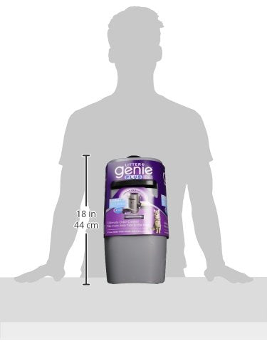Litter Genie Plus Cat Litter Disposal System, Silver, 17" Deep, Plastic, Includes 1 Square Refill Bag for Odor Control