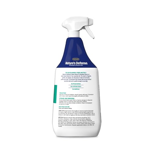 Farnam Natures Defense Water-Based Botanical Fly Repellent Spray for Horses, Ideal for Sensitive Skin, 32 oz