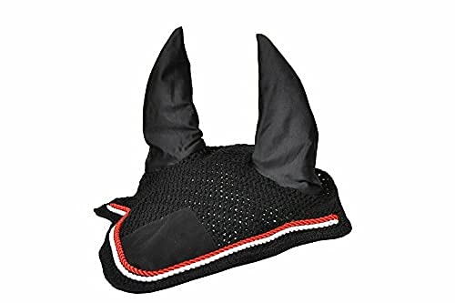 Horse Fly Bonnet Double Piping Ear Net Fly Veil Mask Breathable Cotton Crochet Horse Tack (Full, Black 5)