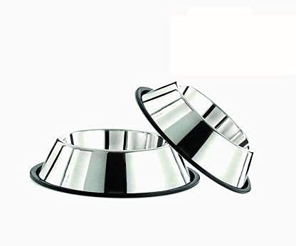 Elton Set Of 2 Non Tip Anti Skid Dog Bowls Export Quality With Removable Rubber Ring Stainless Steel Bowl For Feeding Dogs Cats 