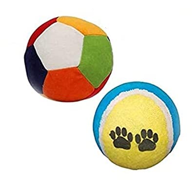 Dog Trust 70 Mm Plush Rattle Ball + 65 Mm Tennis Ball For Puppy Ball Chew Toys Rope Toys Teething Toys (Color May Vary, Pack O
