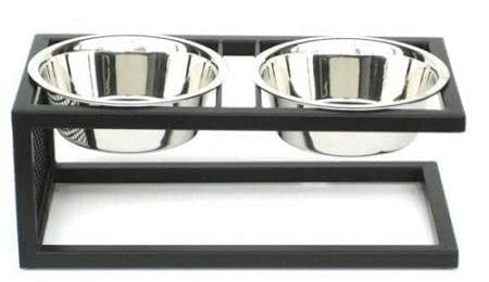 Home Bargains Square Shape Wrought Iron Dog Bowl Stand Collection Diner For Dogs And Cats Stainless Steel Food And Water Bowls W