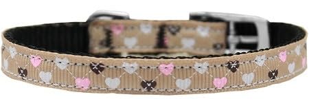 Pet Dog & Cat Nylon Collar or Leash, "Argyle Hearts" Brown 3/8" w x 6 ft. leash