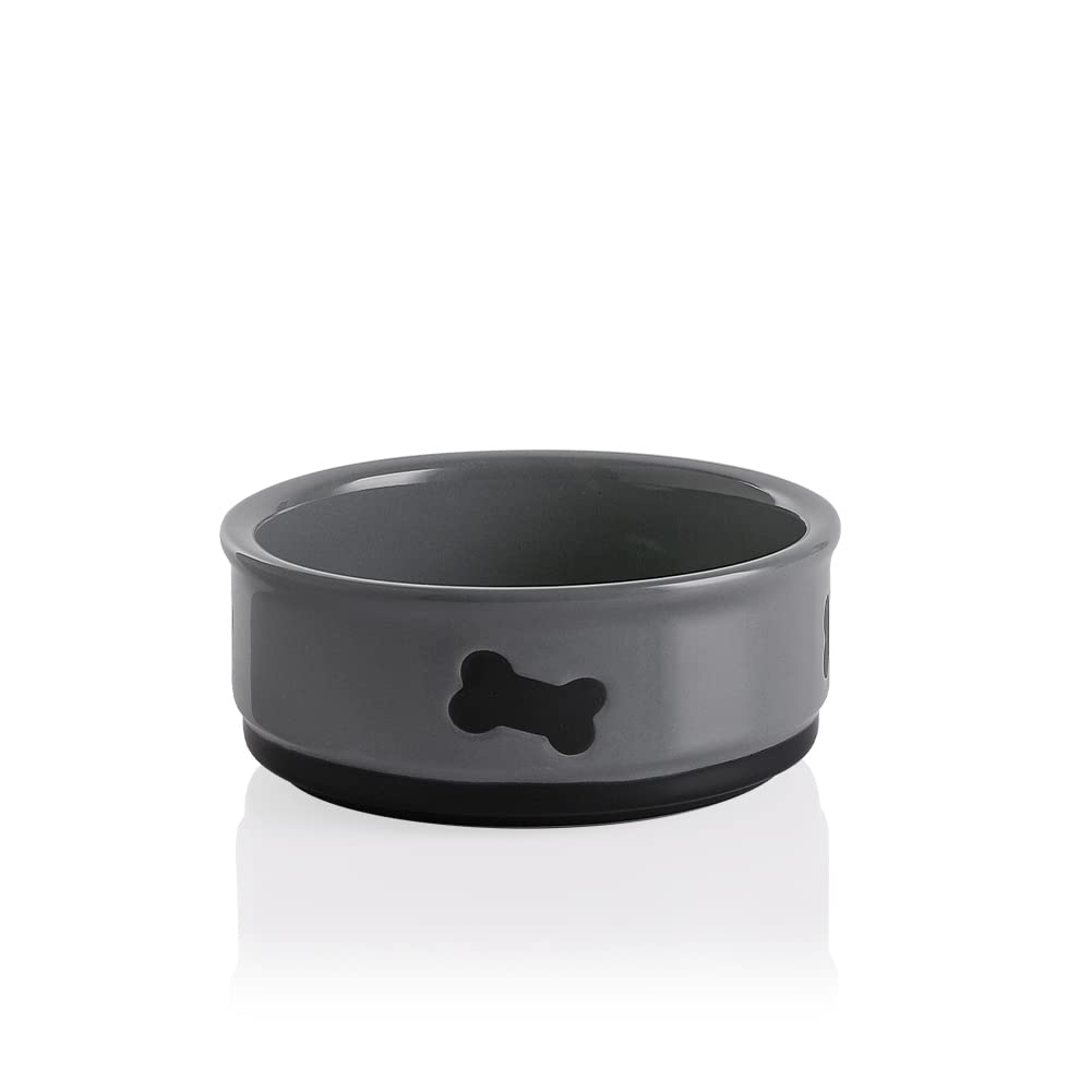 Sweejar Ceramic Dog Bowls with Bone Pattern, Dog Food Dish for Small Dogs, Porcelain Pet Bowl for Water 16 Fl Oz (Gray)