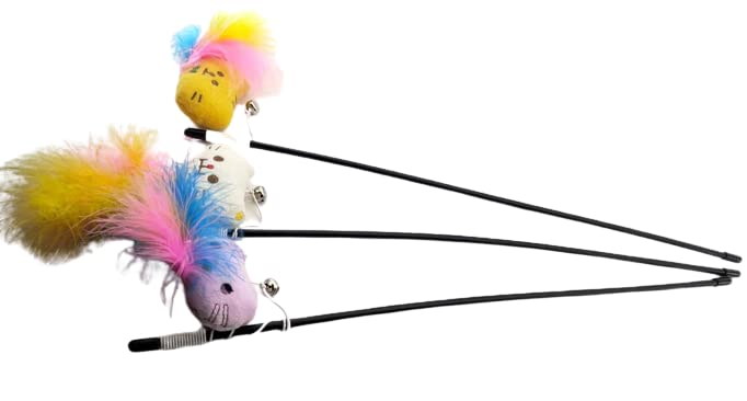 Dog Trust Cats Interactive Teaser Playing Stick Toy | Plastic Rod With Cat Face Feather Play Toy For Cat And Kitten
