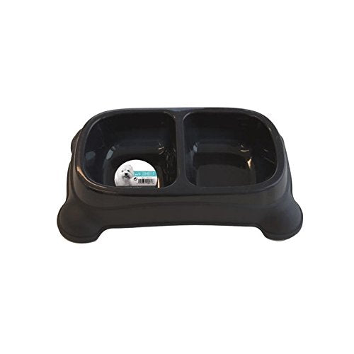 MPets Plastic Double Dog Bowl, Sturdy Food & Water Feeding Bowl, Lightweight, AntiSlip Design, Easy To Clean, For Dogs, Puppie
