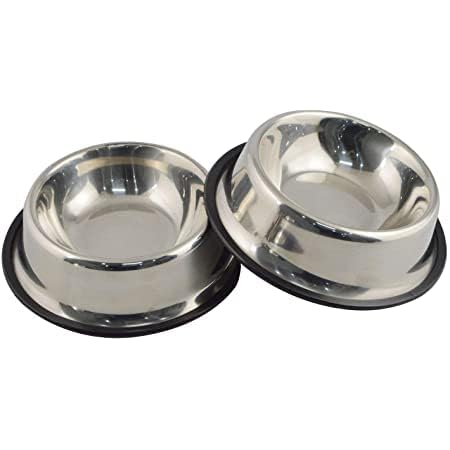 Chullbull Pet Products Pets Stainless Steel NoTip Food & Water Bowls Choose Your Size, (200Ml, 400Ml, 700Ml, 900Ml) (Pack Of 2)