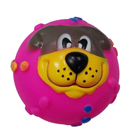 Dog Trust Squeaky Puppy Face Ball Rubber Toy For Dog 1Pcs Multicolor