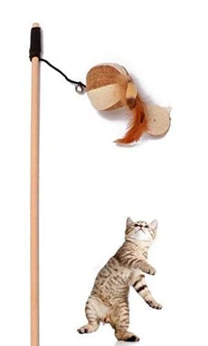Dog Trust Interactive Cat Teaser Wand Cat Worm Feather Toys With Loud Bell Squiggly Long Wand For Cat And Kitten (Pack Of 1)