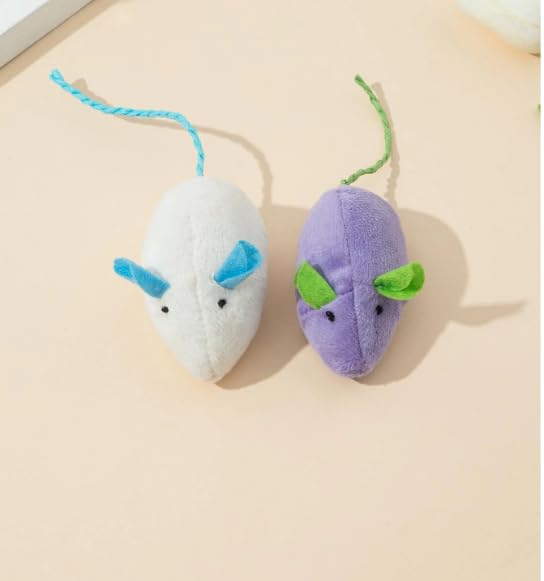 Dog Trust Furry Cat Toy Mice, Set Of 4 Fur Mice With Feather, Color Varies Interactive Cat Mouse Toys, Mini Mice For Kitty Track