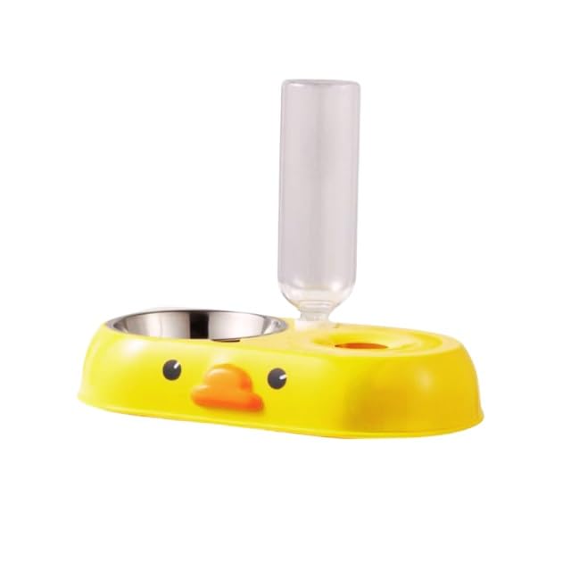 Maharaj Mall Duck Design Double Pet Bowl With Automatic Water Dispenser, Stainless Steel Food Bowl & Water Bottle For Cats And S