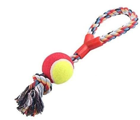 Rvpaws Non Toxic Cotton Durable Soft Molars Chew Toy With Tennis Ball For Puppy/Cat26 Cms