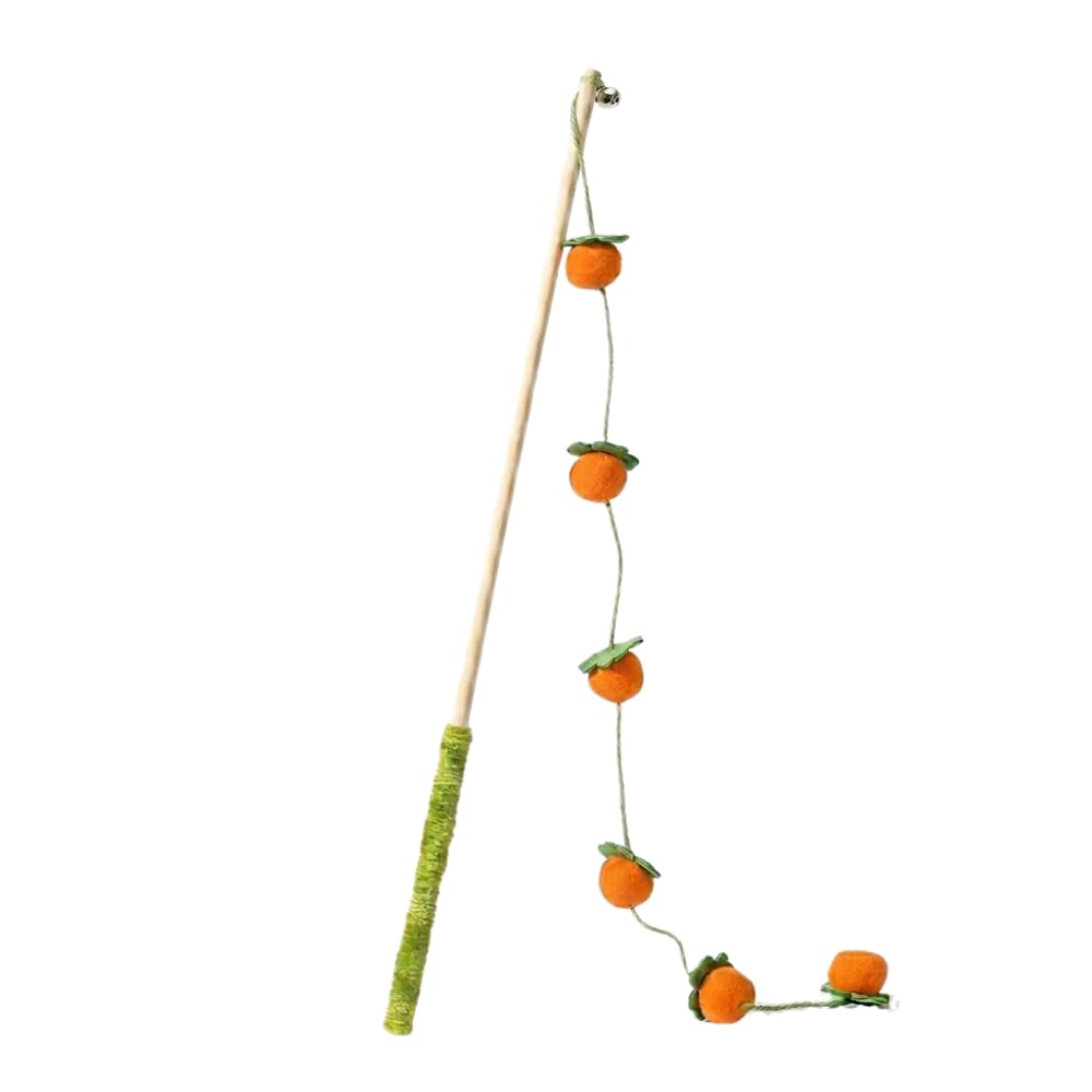 Gishiki Teaser Wand Cat Toy | 100% Natural & EcoFriendly | 40Cm Natural Wood Wand | Bell Trigger | No Plastic | Interactive Cat