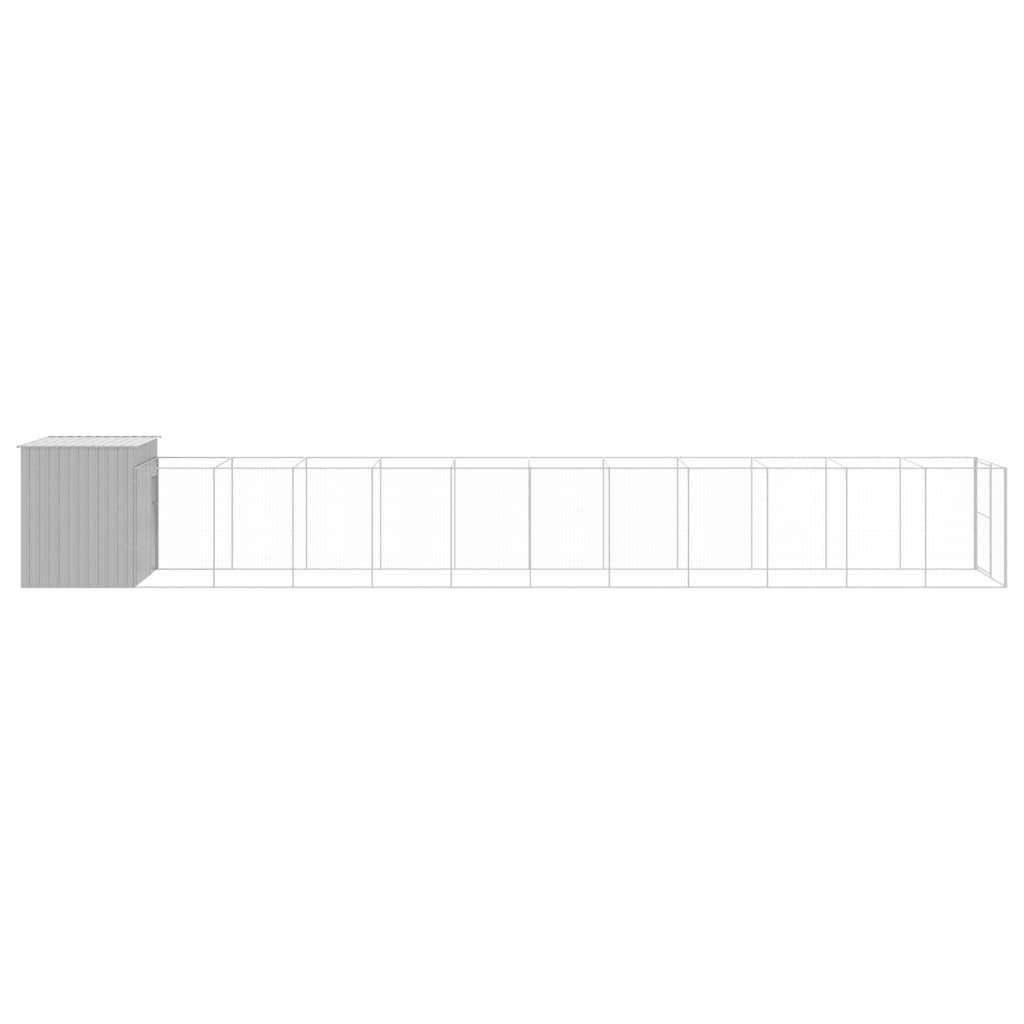 vidaXL Dog House with Run Light Gray 84.3x501.2x71.3 Galvanized Steel