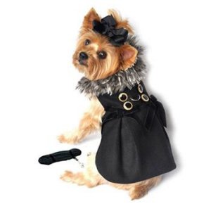 Wool Fur-Trimmed Dog Harness Coat - Black