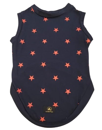 Golden Tails Cotton Star Printed Blue T-Shirt Dress For Dogs And Cats,Extra Small 12