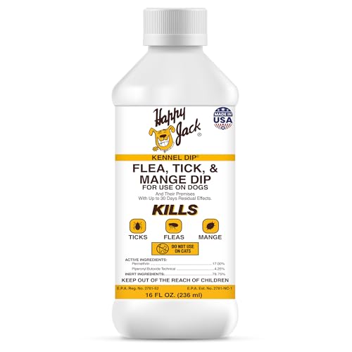 HAPPY JACK Kennel Dip Flea & Tick Treatment Spray for Dogs, 16oz, 30-Day Control, Made in USA