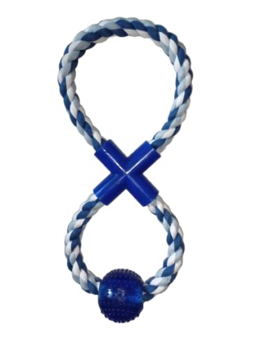 Psk Pet Mart Imported, Rubber Ball, Rope Tug, 8 Shape Design Chew Toy For Puppy/Dog With Rubber Ball (Blue Ball)