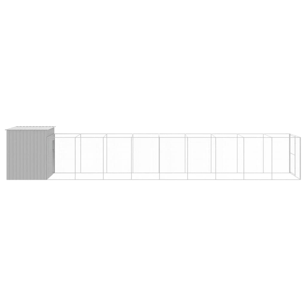 vidaXL Dog House with Run Light Gray 84.3x420.9x71.3 Galvanized Steel