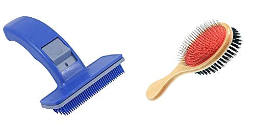 Sage Square Dog Imported Dog Grooming Kit  Double Sided Wooden Dog Pin Brush + Dog Plastic Slicker Brush With Press Key (Combo 