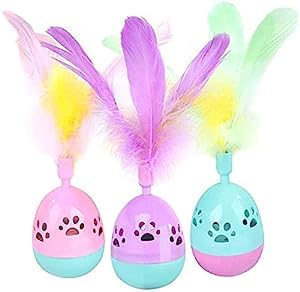 D&C Paws Pet Tumbler Interactive Training Cat Treat Dispenser Toy With Feathers Toy Set Ideal For Indoor Playing And Chewing Cat