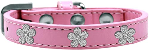 Dog, Puppy & Pet Widget Fashion Collar, Silver Flower Bright Pink 14