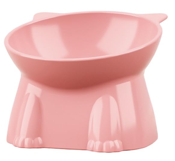 Kutkut Dog Cat Food Bowl, Anti Vomiting Tilted Raised 15 Degrees Elevated Pet Bowls Raised Whisker Friendly Cat Dish Plastic Sla