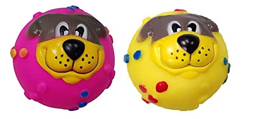 Dog Trust Squeaky Puppy Face Ball Rubber Toy For Dog (2Pcs Color May Very)