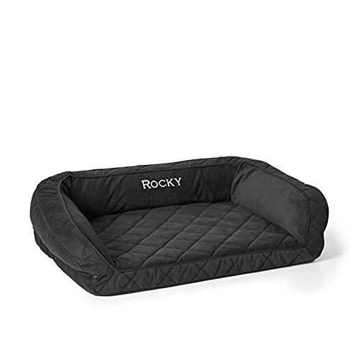 Orvis Comfortfill-Eco Bolster Dog Bed - Plush Rectangular Dog Beds With Three-Sided Bolster For Leaning, Slate - Extra Large