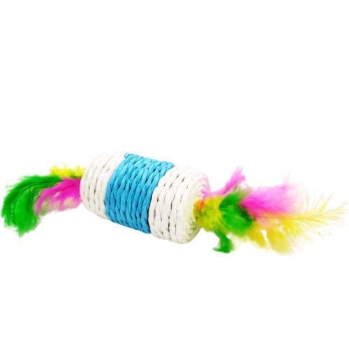Rvpaws Cats Interactive Throw Toy Turkey Hair Color Badminton Jute Tough Toy For Cat (Orange) (Blue)