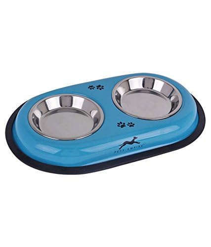 Pets Empire Cat Food Bowls | Feeder Double Diner Stainless Steel Pet Bowl | Utensils Bowl For Pets Feeding | Anti Slip Mat | 2 X