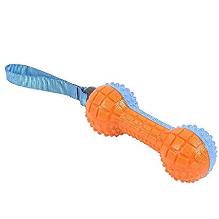 Woofy Squeaky Dumbbell Natural Rubber DogS Teething And Training Chew Interactive Toy With Handle For All Breeds Dogs (Color As