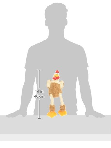 goDog Checkers Skinny Rooster Squeaky Plush Dog Toy - Chew Guard Technology, Brown, Small Size