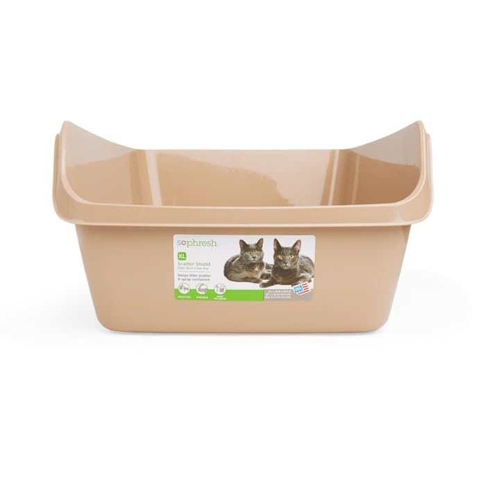 SO PHRESH High-Back Litter Box, Tan, X-Large, 24" L x 18" W x 10" H, Durable Resin Design