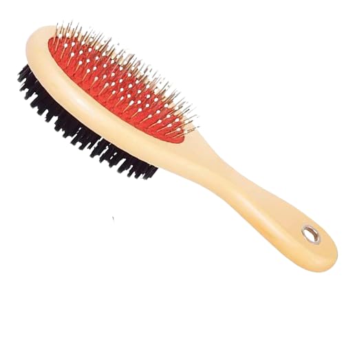 D&C Paws DualSided Circular Design Brush With Hard Bristles Wooden Handle Grooming Brush For Effective Fur Shedding  Perfect F