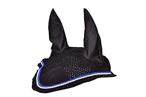 Horse Fly Bonnet Double Piping Ear Net Fly Veil Mask Breathable Cotton Crochet Horse Tack (Full, Black 6)