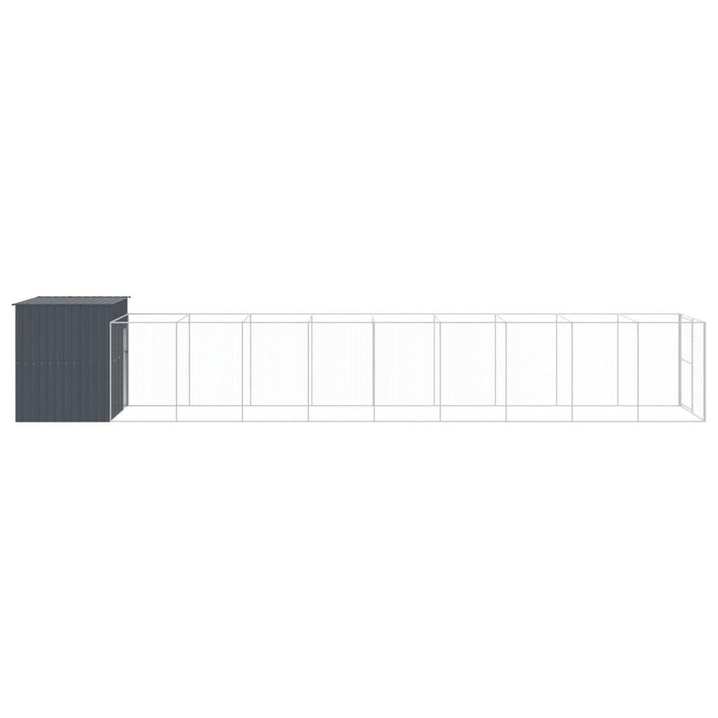 vidaXL Dog House with Run Anthracite 84.3x420.9x71.3 Galvanized Steel