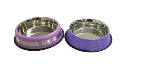Elton Pink/Sky Blue Color Silver Stripes Bowls 96Oz Stainless Steel Pet Bowl (2730 Ml)
