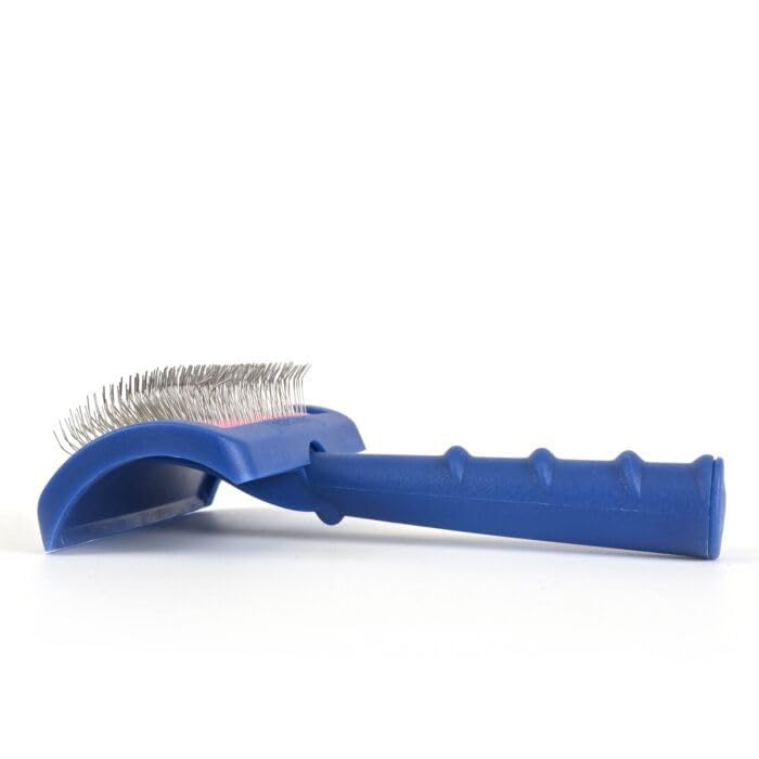 Show Tech Tuffer Than Tangles Slicker Brush for Dogs, Medium Size, Blue, Angled Pins, Comfort Grip Handle, Model ST-91026