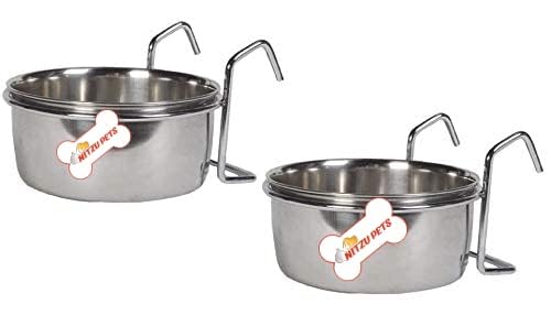 Nitzu Pets 2.Pcs Hanging Pet Bowl, Stainless Steel Dog Bowl Parrot Hanging Food Bowl,Hanging Bowl Water Bowl Food Feeder,Pet Cra