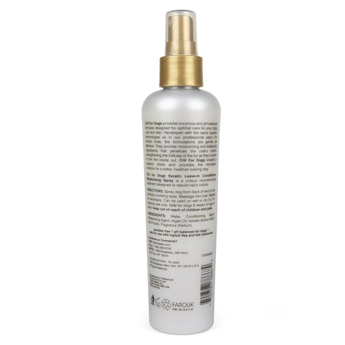 CHI For Dogs Keratin Leave In Conditioner Moisturizing Spray, 8 oz Paraben Free & pH Balanced for Dogs Made In the USA, Clear (F