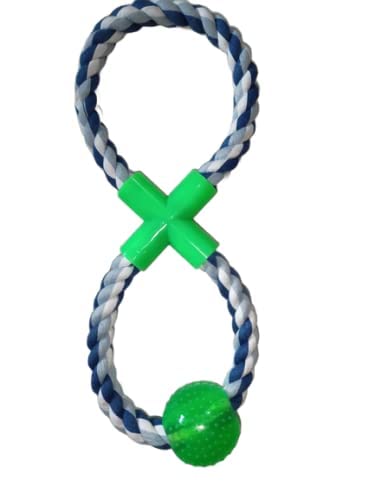 Dog Trust Imported, Rubber Ball, Rope Tug, 8 Shape Design Chew Toy For Puppy/Dog With Rubber Ball (Green Ball)