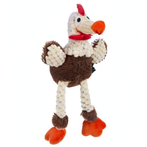 Godog Checkers Just For Me Skinny Rooster Squeaky Plush Dog Toy, Chew Guard Technology - Brown, Mini
