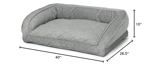 Orvis Comfortfill-Eco Bolster Dog Bed - Plush Rectangular Dog Beds With Three-Sided Bolster For Leaning, Grey Tweed - Medium