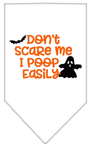 Halloween Pet and Dog Bandana Screen Printed, "Don't Scare Me, I Poop Easily" White Large