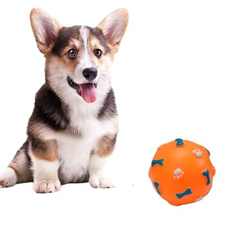 Dog Trust Squeaky Vinyl Dog Toy Ball With Colorful Dog Paw And Bone Pattern Ball For All Breeds Dogs And Puppies (Colour May Var