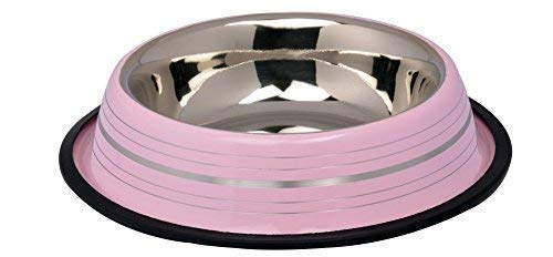 1 Pc 700 Ml Steel Ring Design Color Stainless Steel Dog Food Bowl Water Bowl (Pink)